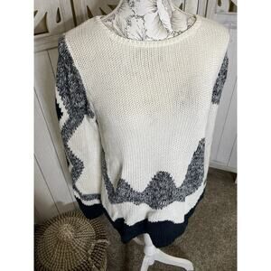 Curio Anthropologie Sweater Knit Blue White Vintage Cottagecore Y2K Size Medium